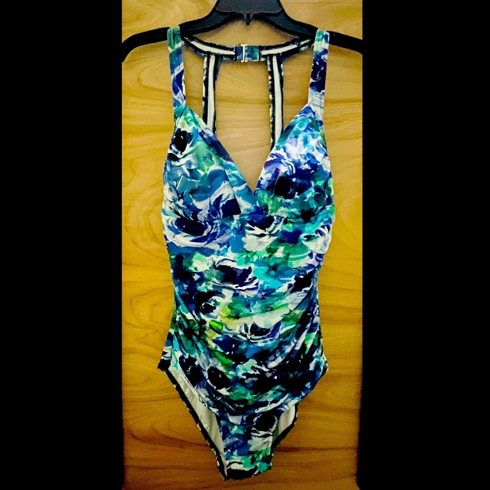 Badgley Mischka Oceanic Print One Piece Swimsuit